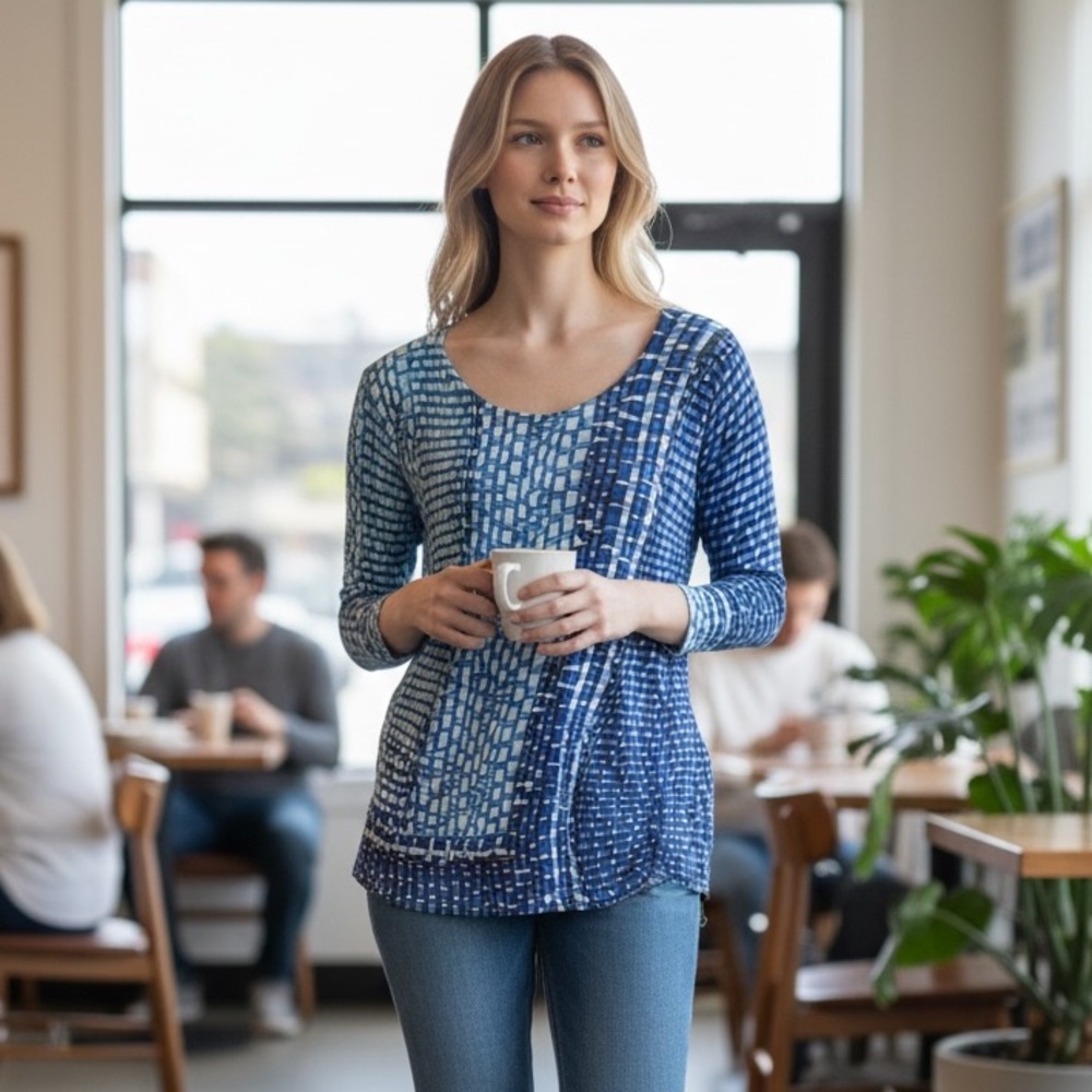 Nic Zoe NWOT Blue Patterned Women's Top